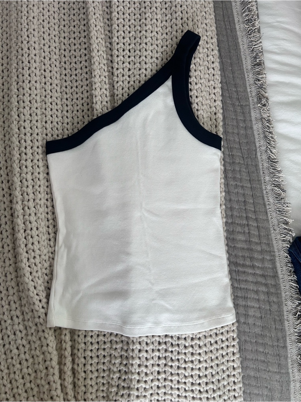 Abercrombie & Fitch White One-Shoulder Tank with Black Trim